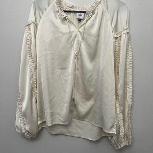 CAbi Cream Ruffle-Trim Tie-Neck Blouse